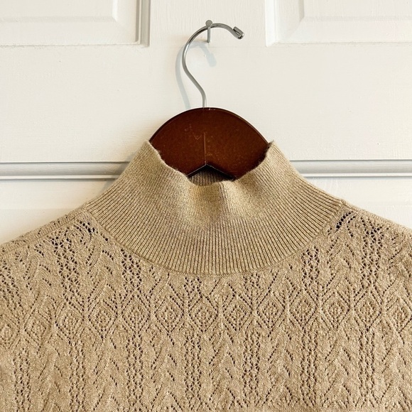 Loft gold shimmer long sleeve ruffle mock neck sweater knit size XS - Picture 5 of 5